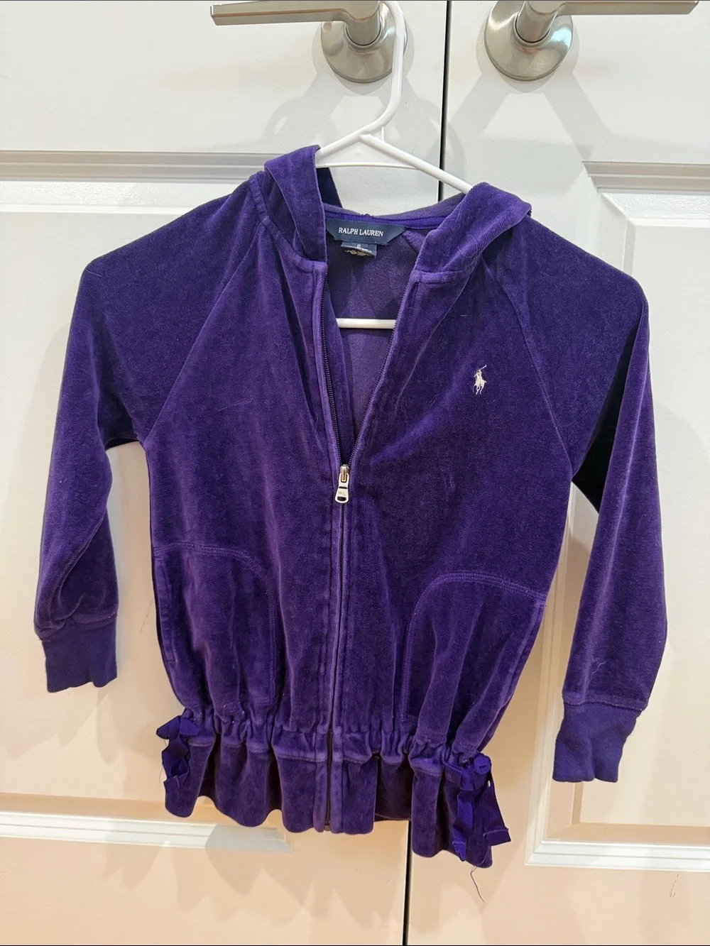 Ralph Lauren Girls' Purple Velour Hooded Zip Jacket